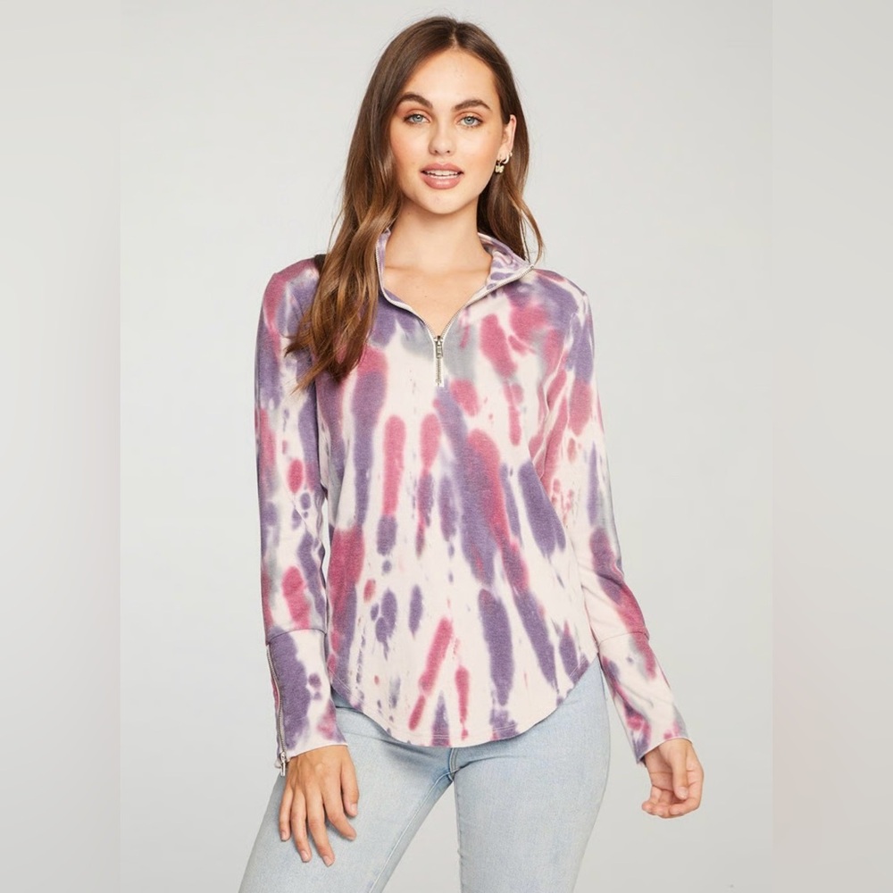 Chaser tie dye mock neck long sleeve pullover
